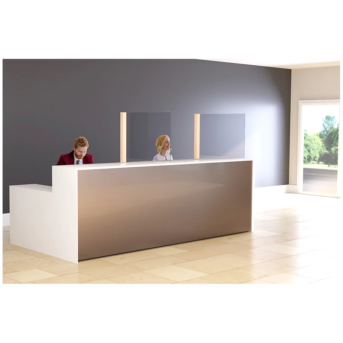 Mobiele scheidingswand , acrylglas, dikte 4 mm, B 980 x H 650 mm, incl. standpijp met voet, H 1765 mm