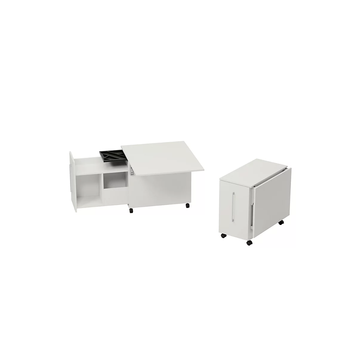 Mobiele thuiswerkplekcontainer Multicontainer, met uittrekbaar, neerklapbaar zijpaneel links, B 480-1080 x D 800 x H 740 mm, wit/wit