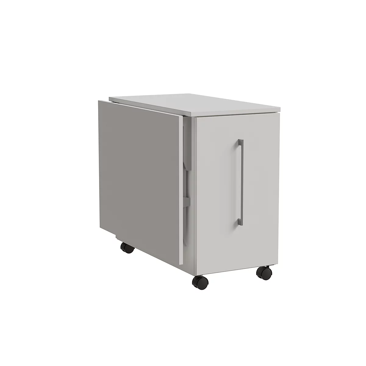 Mobiele thuiswerkplekcontainer Multicontainer, met uittrekbaar, neerklapbaar zijpaneel links, B 480-1080 x D 800 x H 740 mm, wit/wit