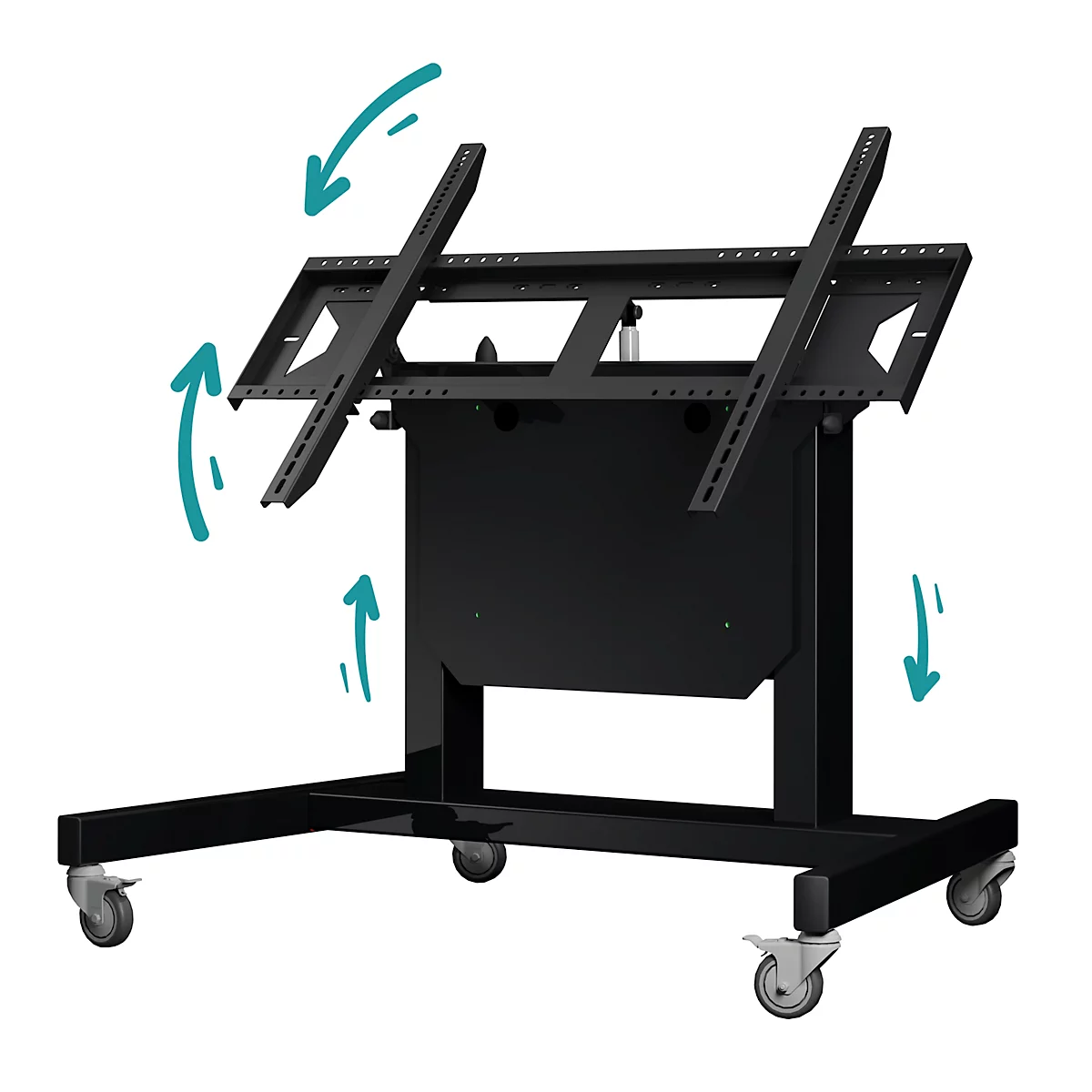 Mobile Displayhalterung eQLift TiltTec, für 1 Display bis 75 ″/bis 73 kg, elektrisch höhenverstellbar, um 90° neigbar, VESA, Metall, tiefschwarz RAL 9005