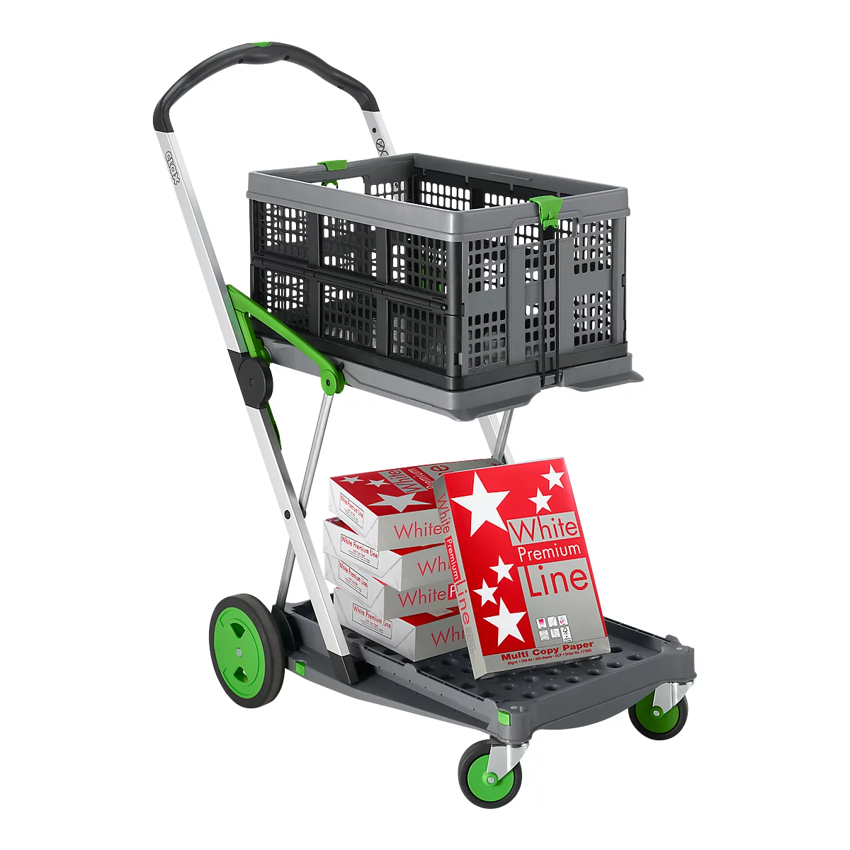 Mobile pliant CLAX® avec boîte pliante, 46 l + papier White Premium Line A4, 5 x 500 feuilles GRATUIT