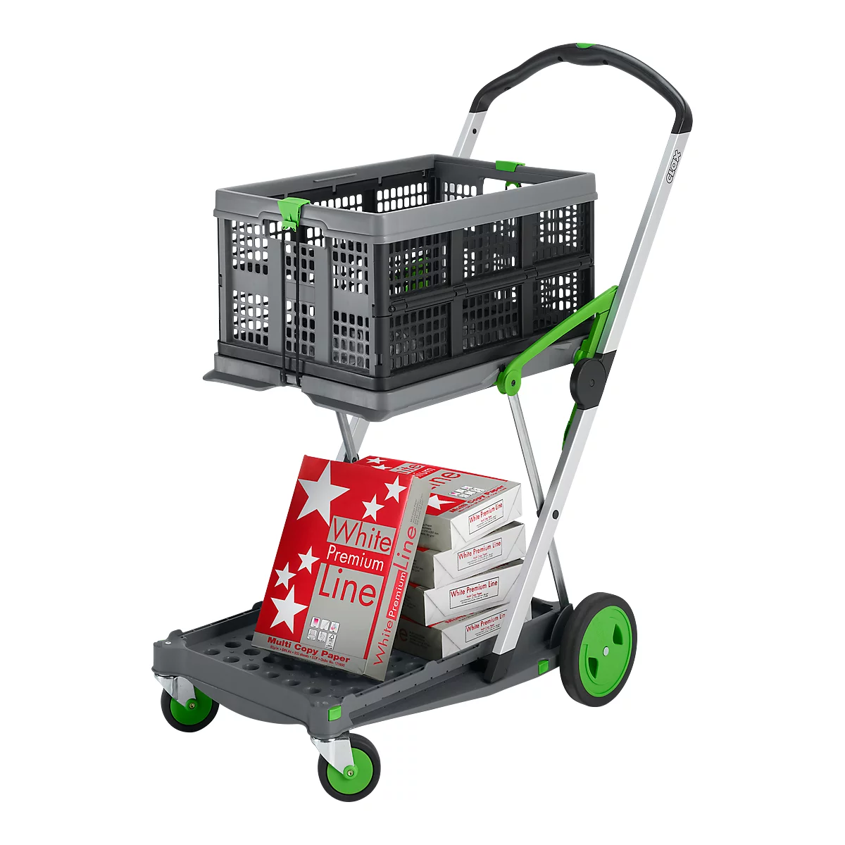 Mobile pliant CLAX® avec boîte pliante, 46 l + papier White Premium Line A4, 5 x 500 feuilles GRATUIT