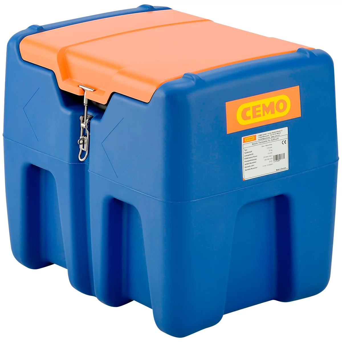 Mobile Tankstelle CEMO Blue-Mobil EASY, mit Tauchpumpe CENTRI SP30 12 V, 210 l Tank für AdBlue®, Klappdeckel, B 785 x T 595 x H 685 mm