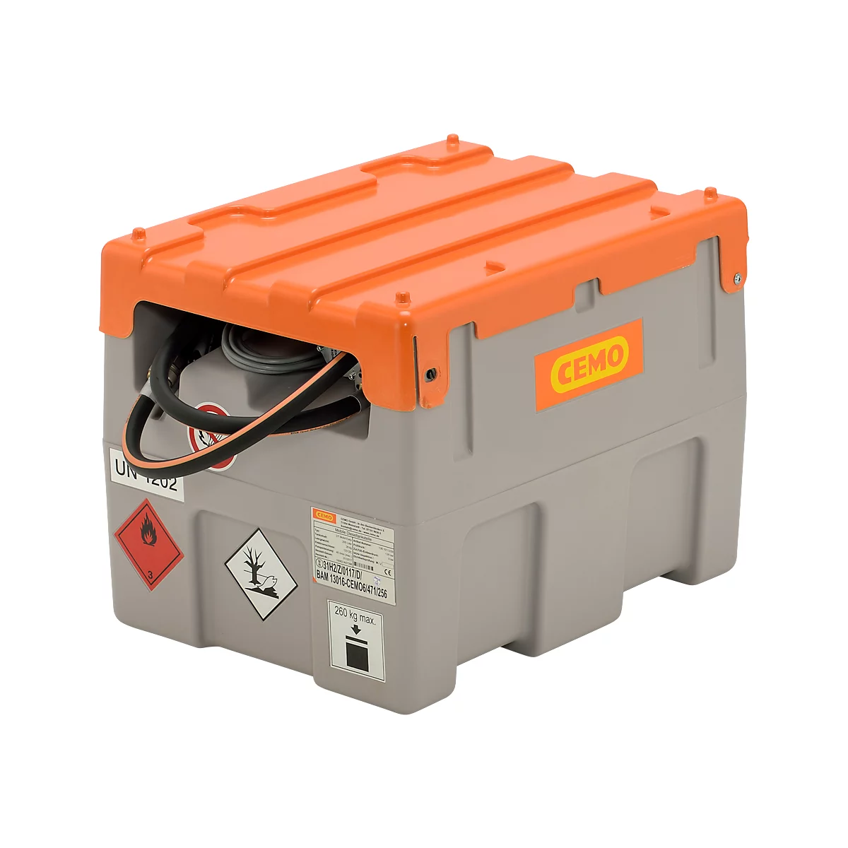 Mobile Tankstelle CEMO DT-Mobil Easy 200 l, Elektropumpe, 12 V, 40 l/min, Automatik-Zapfpistole, Klappdeckel, B 800 x T 620 x H 610 mm