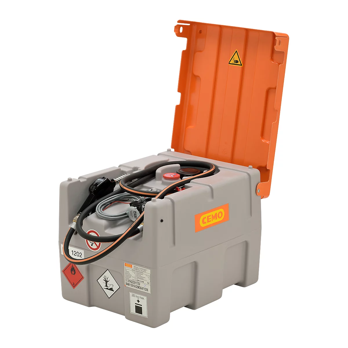 Mobile Tankstelle CEMO DT-Mobil Easy 200 l, Elektropumpe, 12 V, 40 l/min, Automatik-Zapfpistole, Klappdeckel, B 800 x T 620 x H 610 mm