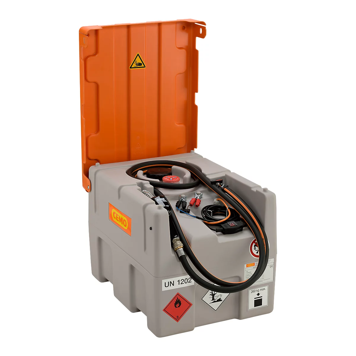Mobile Tankstelle CEMO DT-Mobil Easy 200 l, Elektropumpe CENTRI SP30, 12 V, 30 l/min, Automatik-Zapfpistole, Klappdeckel, B 800 x T 620 x H 610 mm