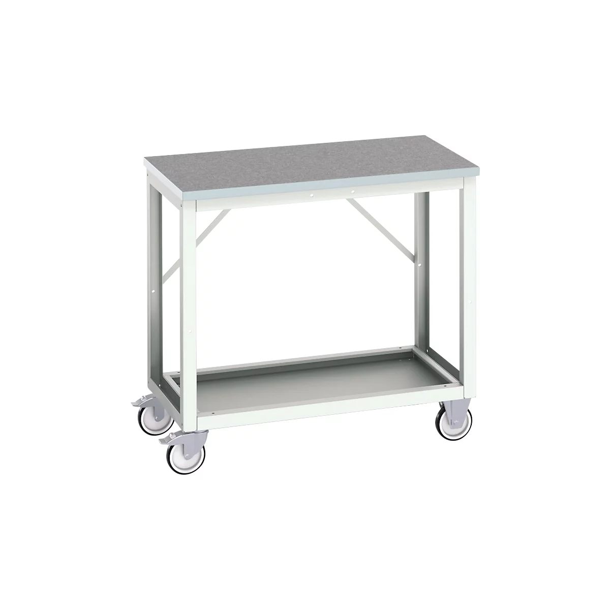 Mobile Werkbank Bott verso, Linoleum-Platte, 1 Ablageboden, mit Querstrebenset, B 1000 x T 600 x H 930 mm, RAL 7035 Lichtgrau