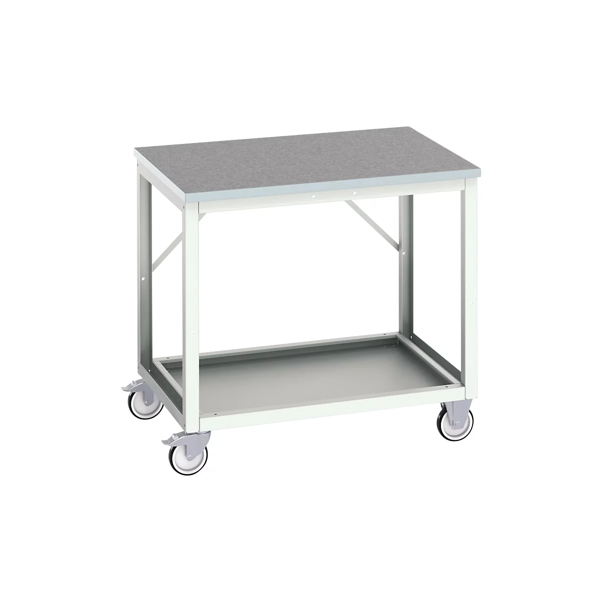 Mobile Werkbank Bott verso, Linoleum-Platte, 1 Ablageboden, mit Querstrebenset, B 1000 x T 800 x H 930 mm, RAL 7035 Lichtgrau