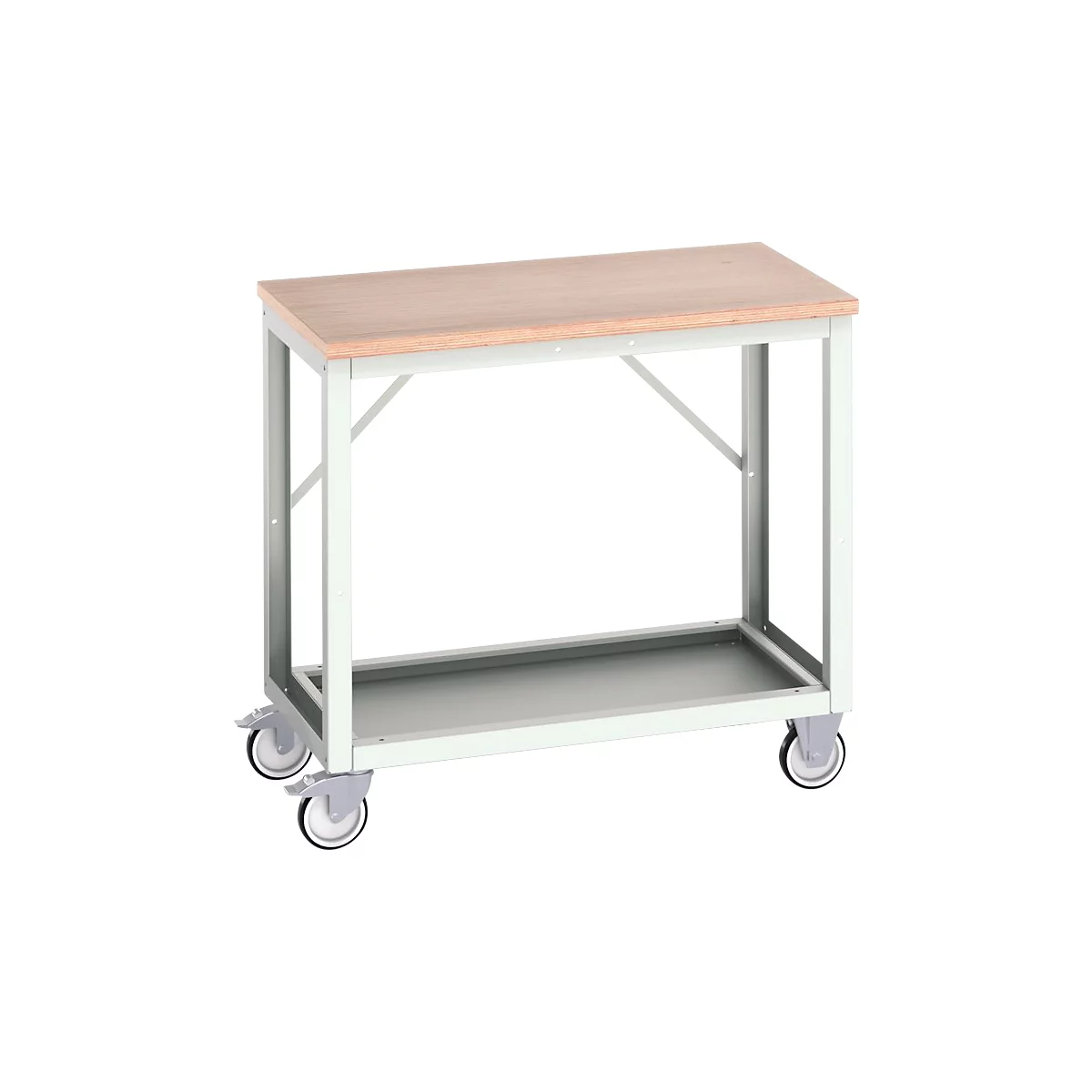 Mobile Werkbank Bott verso, Multiplex-Platte, 1 Ablageboden, mit Querstrebenset, B 1000 x T 600 x H 930 mm, RAL 7035 Lichtgrau