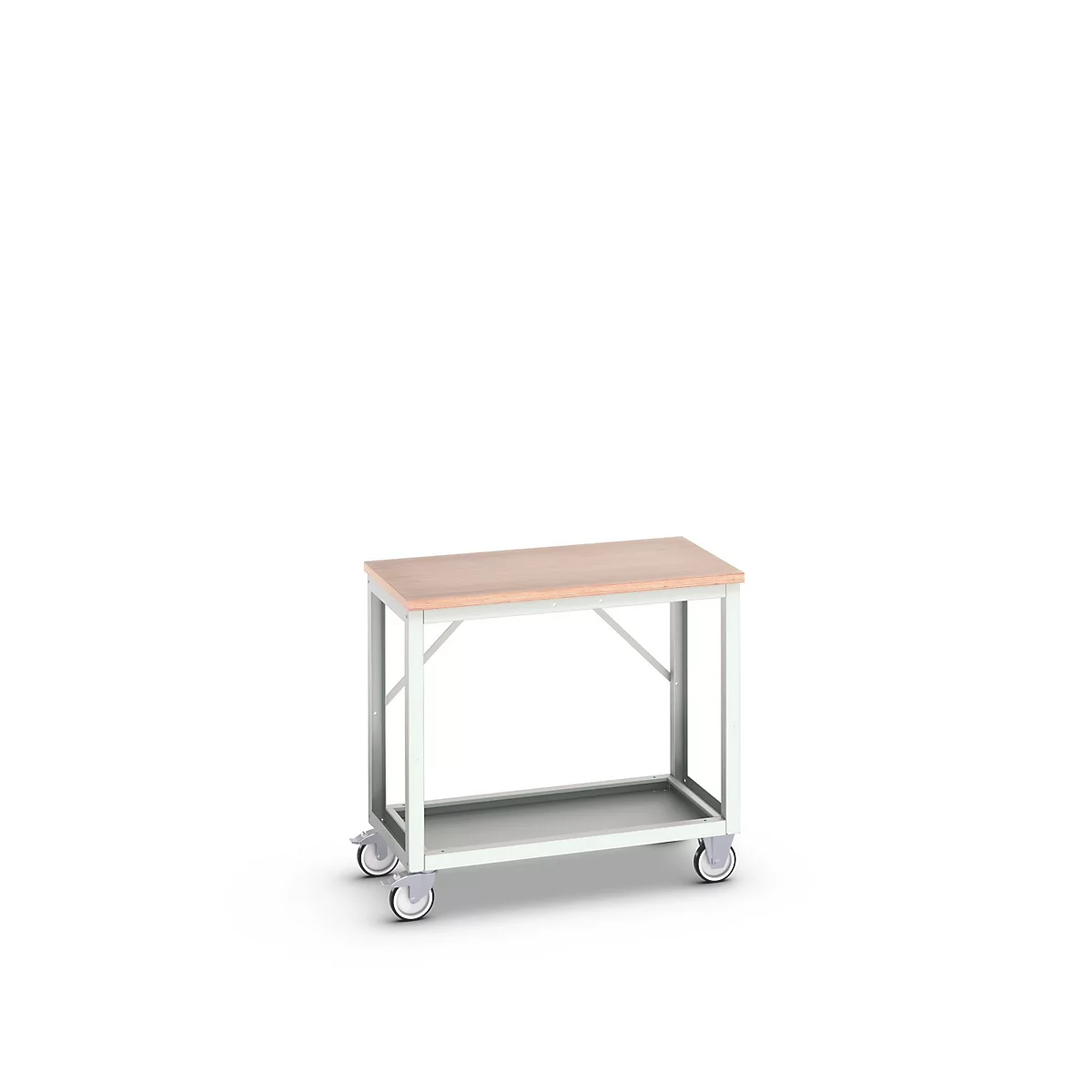 Mobile Werkbank Bott verso, Multiplex-Platte, 1 Ablageboden, mit Querstrebenset, B 1000 x T 600 x H 930 mm, RAL 7035 Lichtgrau