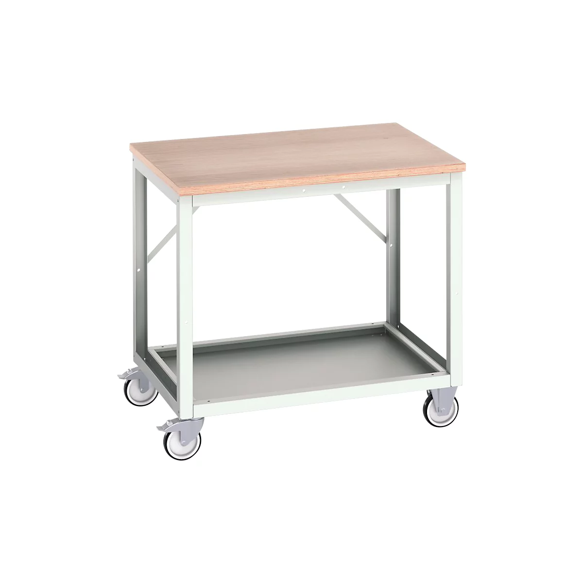 Mobile Werkbank Bott verso, Multiplex-Platte, 1 Ablageboden, mit Querstrebenset, B 1000 x T 800 x H 930 mm, RAL 7035 Lichtgrau