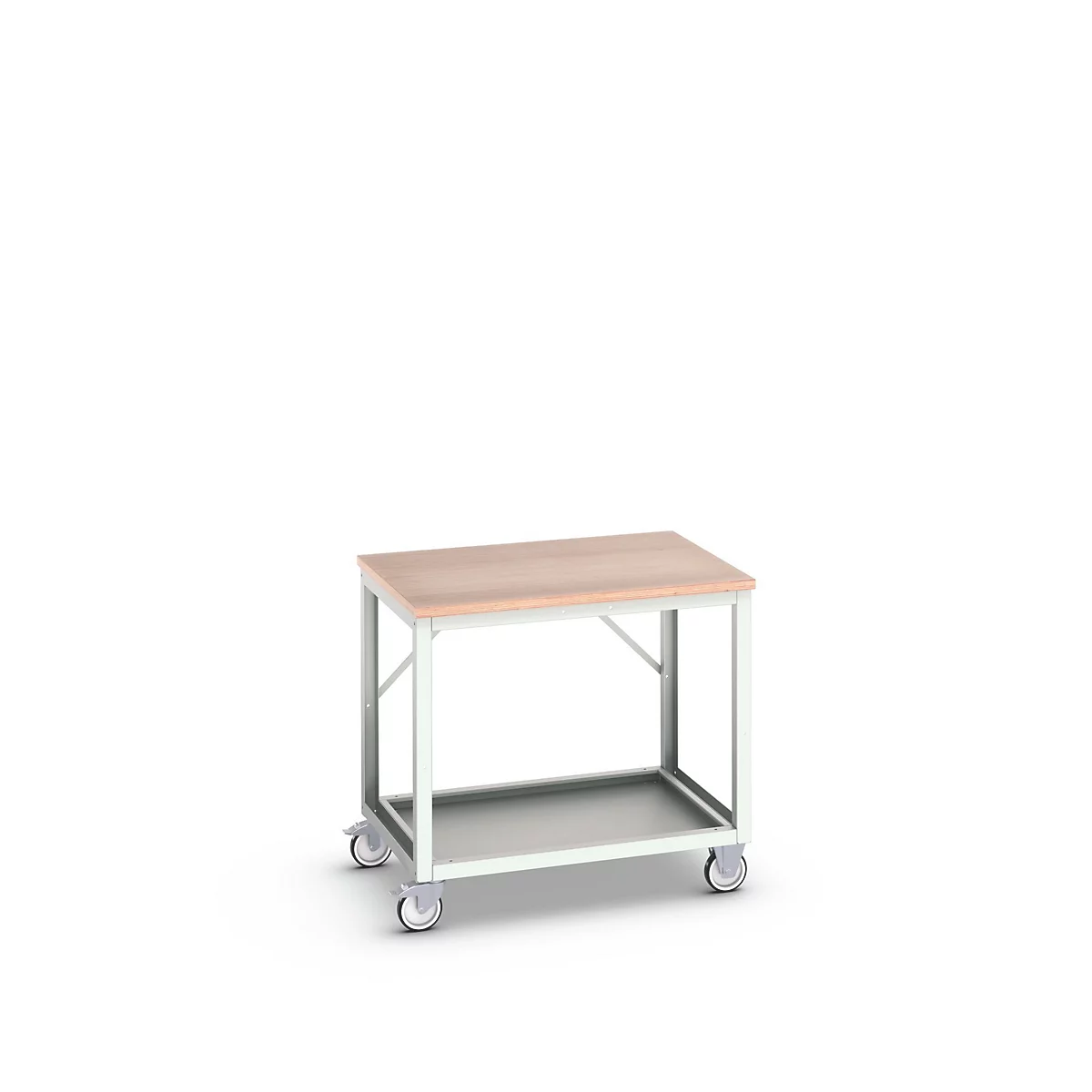 Mobile Werkbank Bott verso, Multiplex-Platte, 1 Ablageboden, mit Querstrebenset, B 1000 x T 800 x H 930 mm, RAL 7035 Lichtgrau