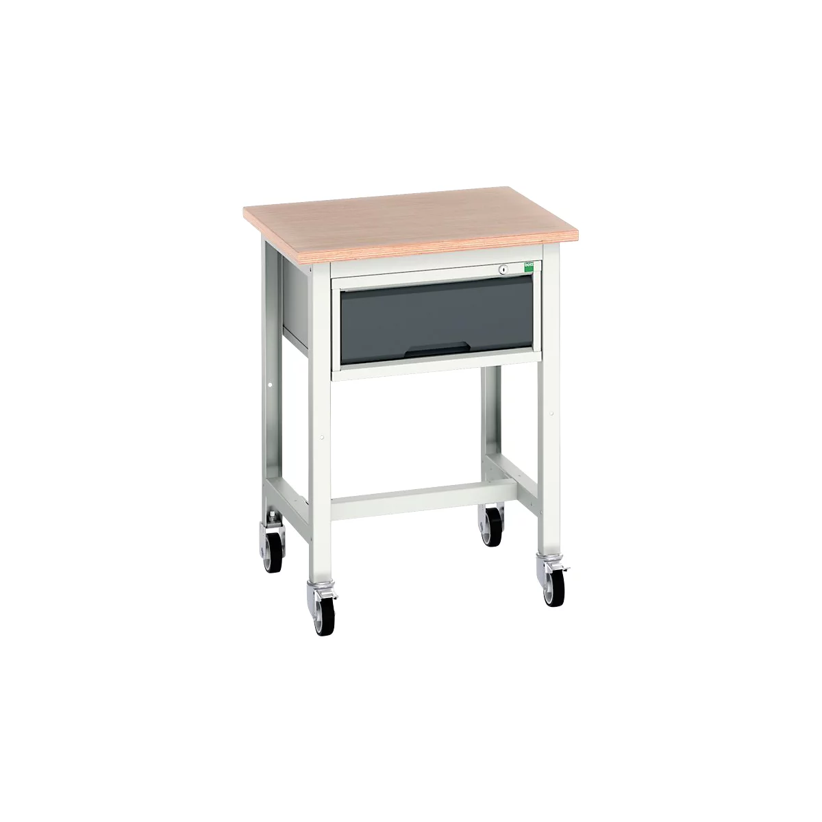 Mobile Werkbank Bott verso, Multiplex-Platte, mit Querstrebenset, 1 Schublade, B 700 x T 600 x H 930 mm, Lichtgrau / Anthrazitgrau