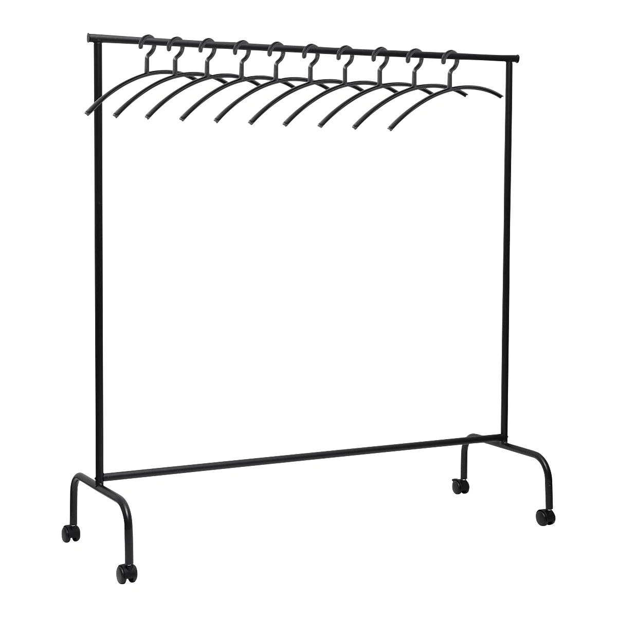 Mobiler Garderobenständer MAULlimbo, ausziehbare Seitenarme, B 1510 x T 500 x H 1560 mm, schwarz + 10 Kleiderbügel, schmutzhemmende Oberfläche, schwarz