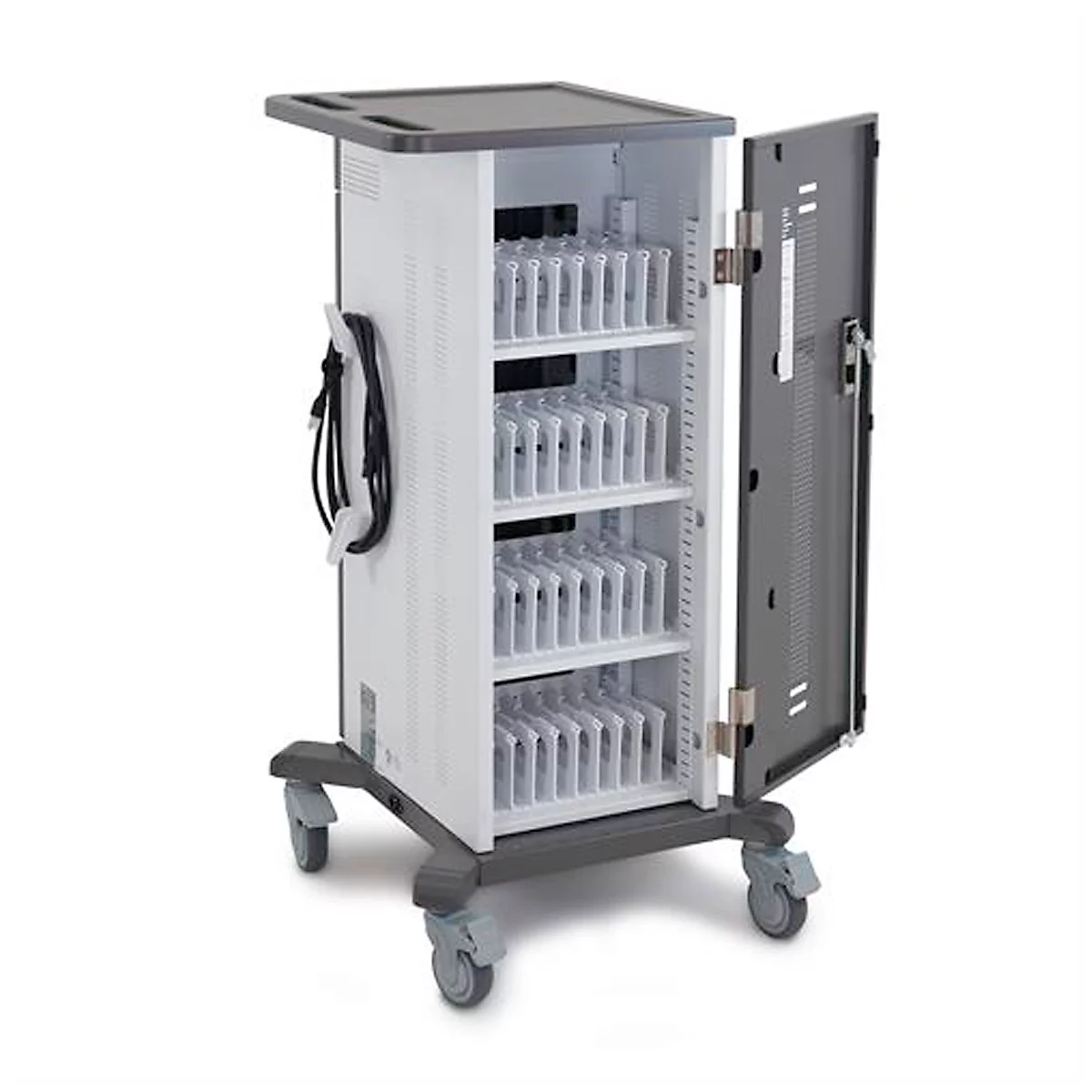 Mobiler Ladewagen ergotron® YES35, bis zu 35 Tablets, Smartphones & E-Reader, verstellbare Gestelle, 4 Fächer, 12,7 kg je Fach, B 620 x T 600 x H 1170 mm