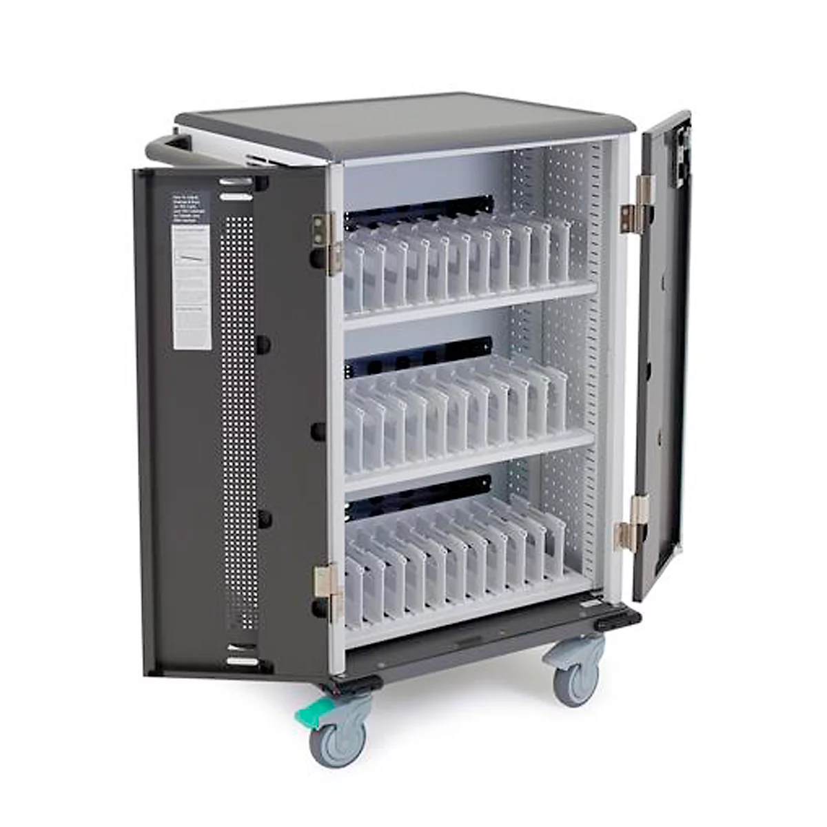 Mobiler Ladewagen ergotron® YES35, bis zu 36 Tablets & Chromebooks oder 24 Laptops bis 14', verstellbare Gestelle, B 640 x T 730 x H 1060 mm