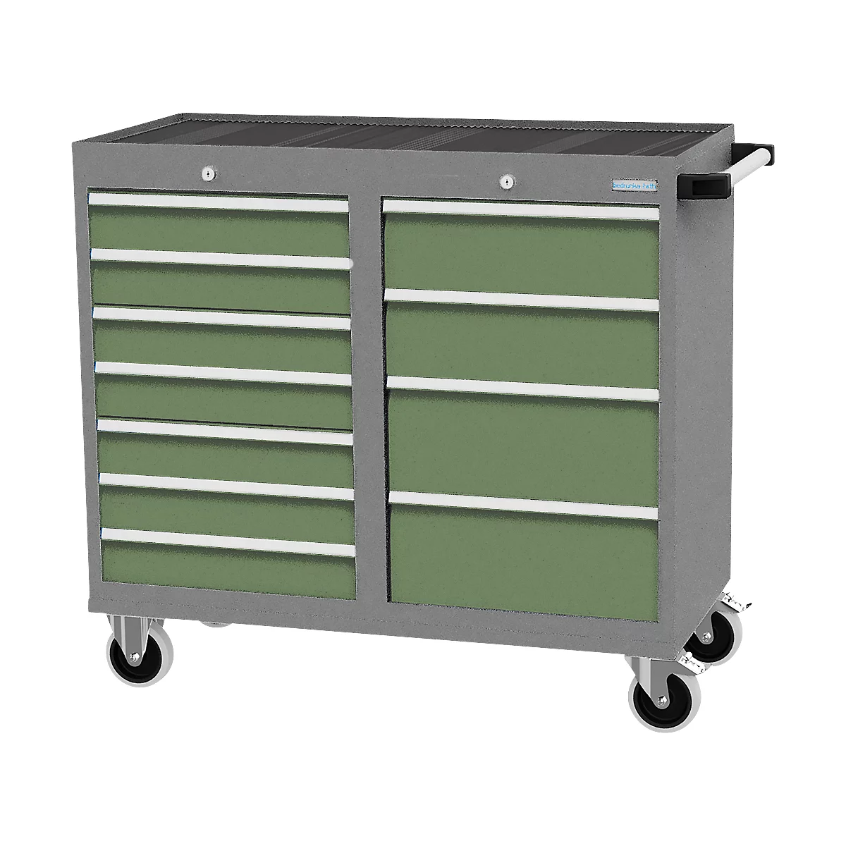 Mobiler Schubladenschrank Bedrunka+Hirth, 11 Schübe, Schiebegriff, abschließbar, bis 500 kg, B 1060 x T 500 x H 1000 mm, Stahlblech