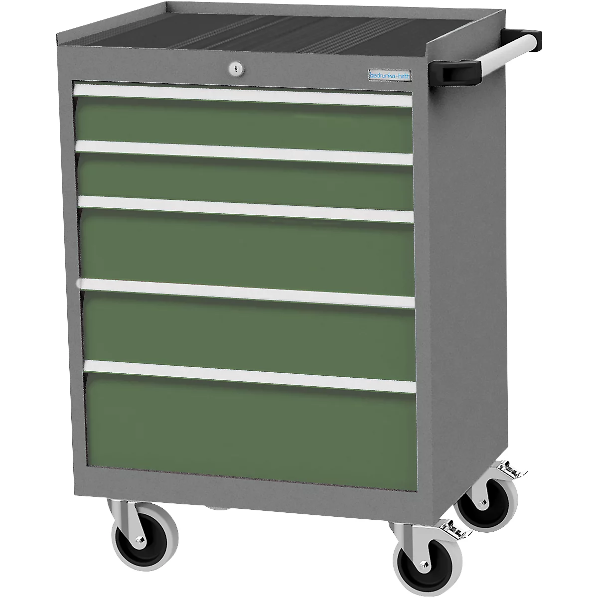 Mobiler Schubladenschrank Bedrunka+Hirth, 5 Schübe, Schiebegriff, abschließbar, bis 500 kg, B 680 x T 500 x H 1000 mm, Stahlblech