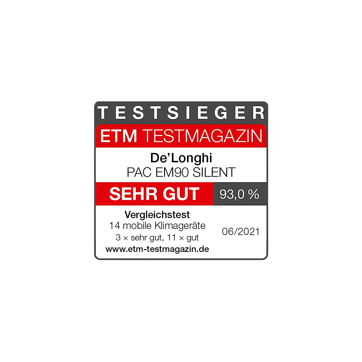 Mobiles Klimagerät De'Longhi Pinguino PAC EM90 SILENT, Luft-Luft-System, mit Abluftschlauch, bis 2,5 kW, max. 400 m³/h, Räume bis 90 m³