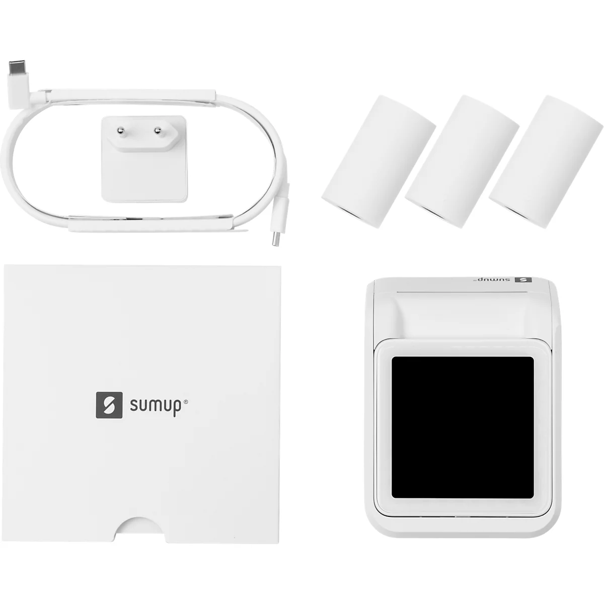 Mobiles SumUp Solo Kartenterminal mit integriertem Thermodrucker und All-in-One-Funktion zur Zahlung, Belegausgabe und Rückerstattung