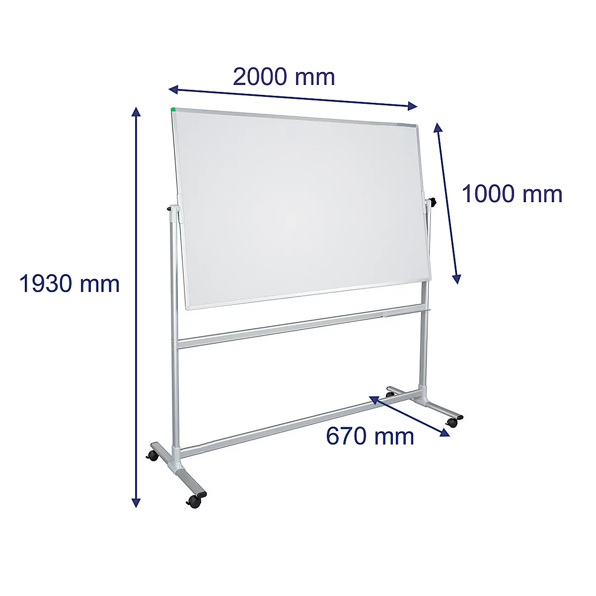 Mobiles Whiteboard Franken U-Act! Line®, Querformat, 2-seitig nutzbar, Stahl weiß emailliert & Aluminium, magnethaftend, Ablageleiste, B 2200 x H 1930 mm