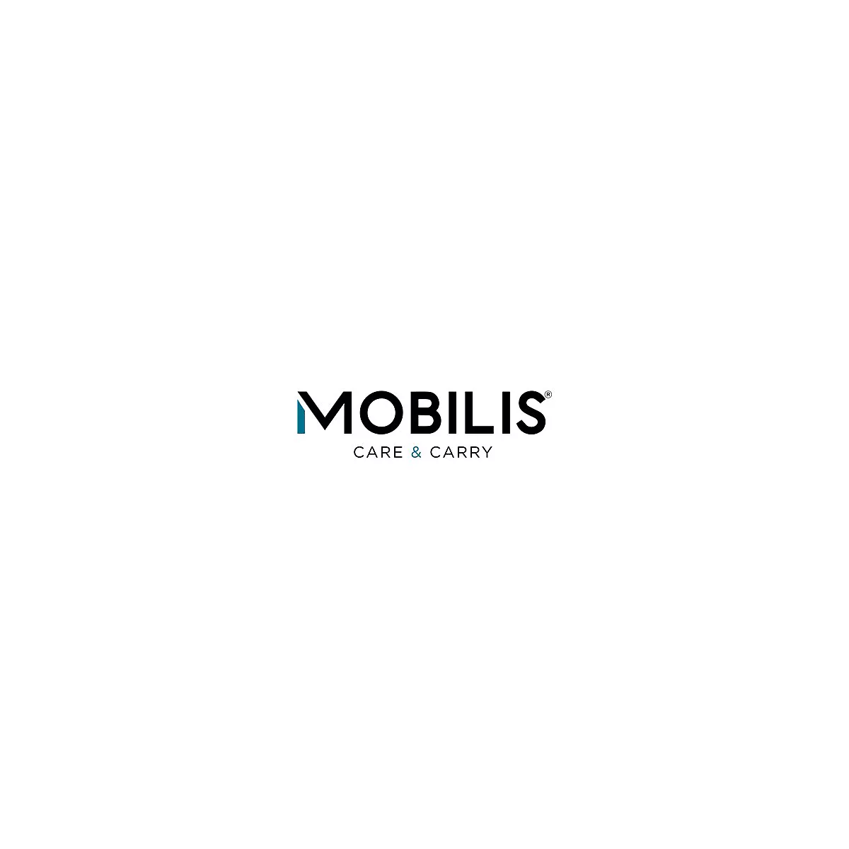 Logo von MOBILIS: Der Schriftzug ist schwarz, der Buchstabe I ist türkis. Darunter steht 'CARE & CARRY'.