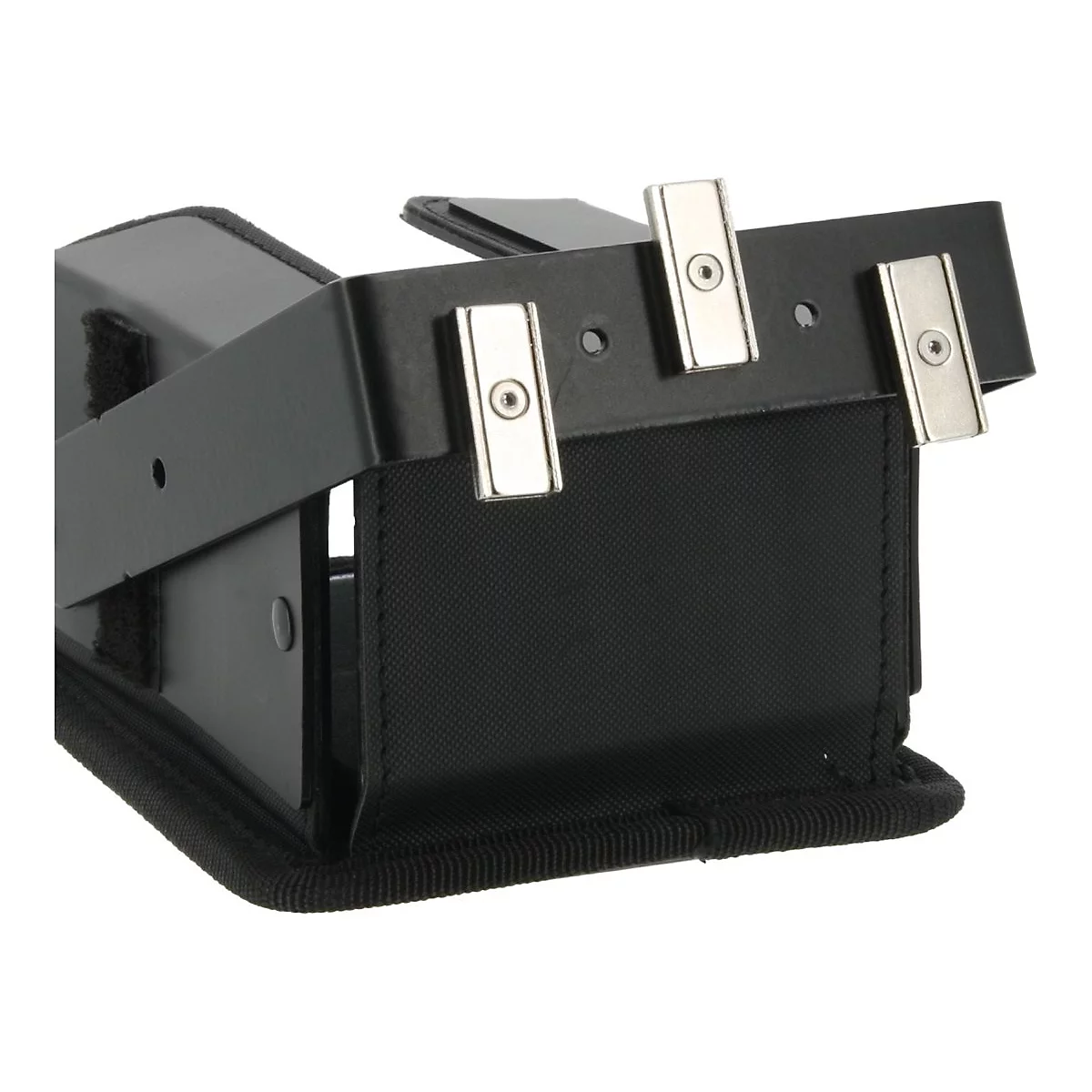 Support de caméra noir avec clips métalliques. Vue détaillée du produit.