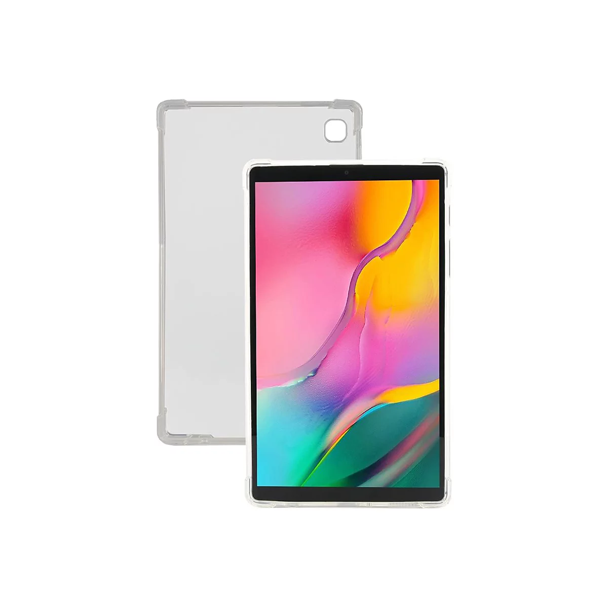Ein Samsung Galaxy Tab in einer transparenten Silikonhülle vor einer zweiten, leeren Hülle.