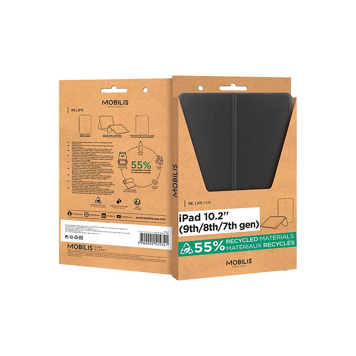 Mobilis RE.LIFE - Flip-Hülle für Tablet - mit Klappe - Ledereffekt-Material - Schwarz - für Apple 10.2-inch iPad