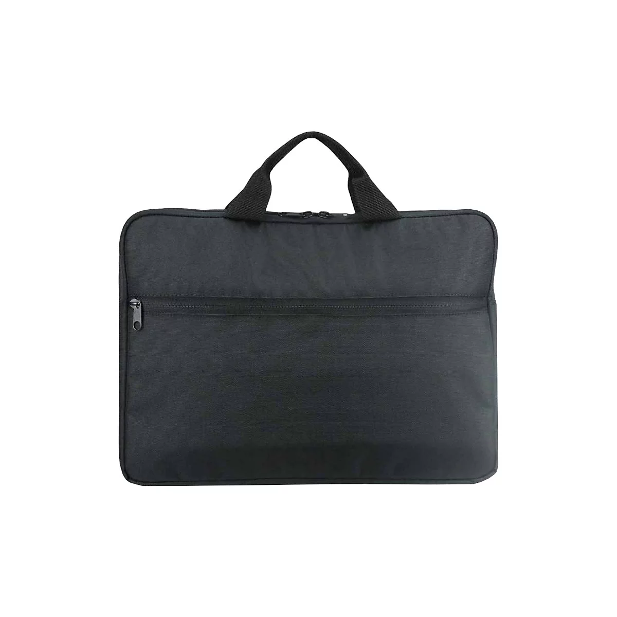 Schwarze Laptoptasche mit Tragegriff und ReiÃŸverschluss.