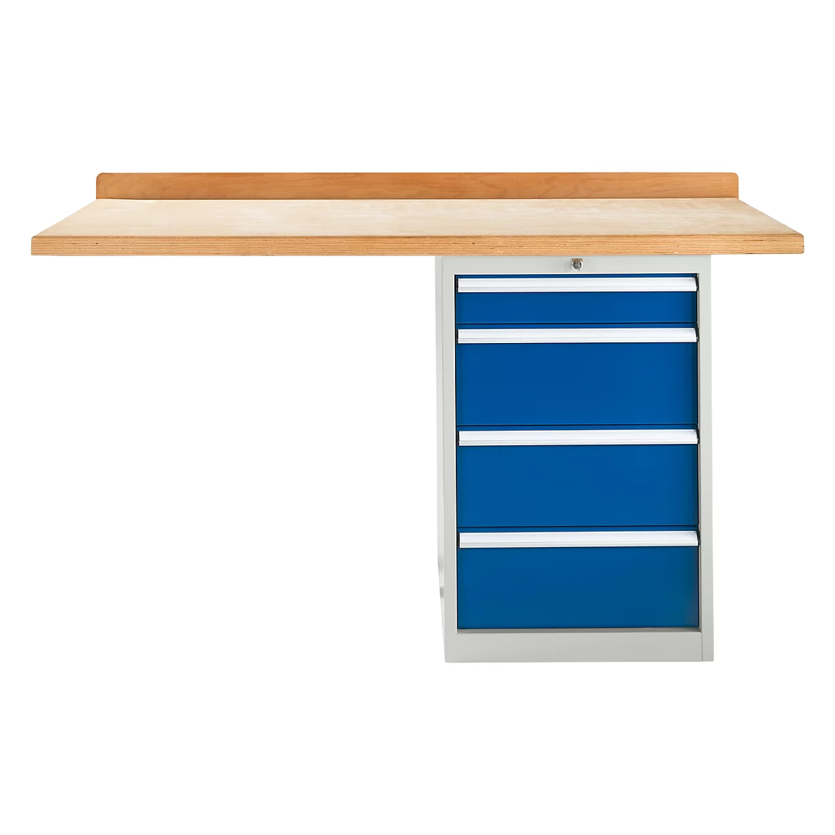 Modulare Werkbank Schäfer Shop Select, Anbaueinheit, Buche Multiplexplatte, bis 500 kg, B 1500 x T 700 x H 840 mm, Enzianblau ral 5010