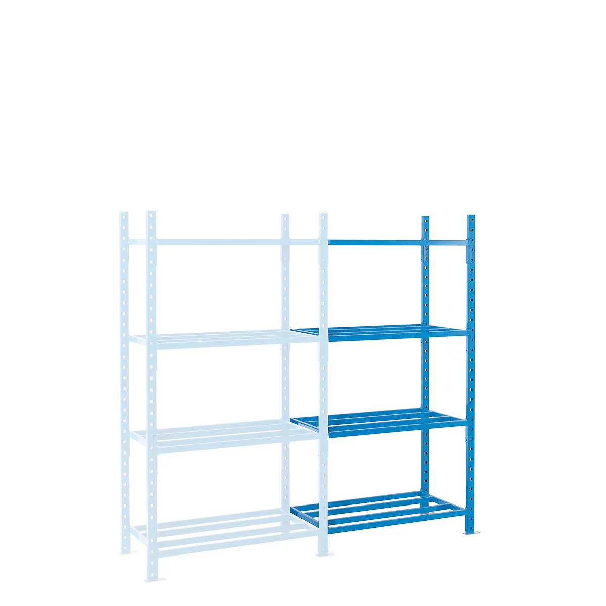 Module d'extension pour rayonnage à emboîter, avec 4 étagères de caillebotis, l. 1260 x P 800 x H 2000 mm