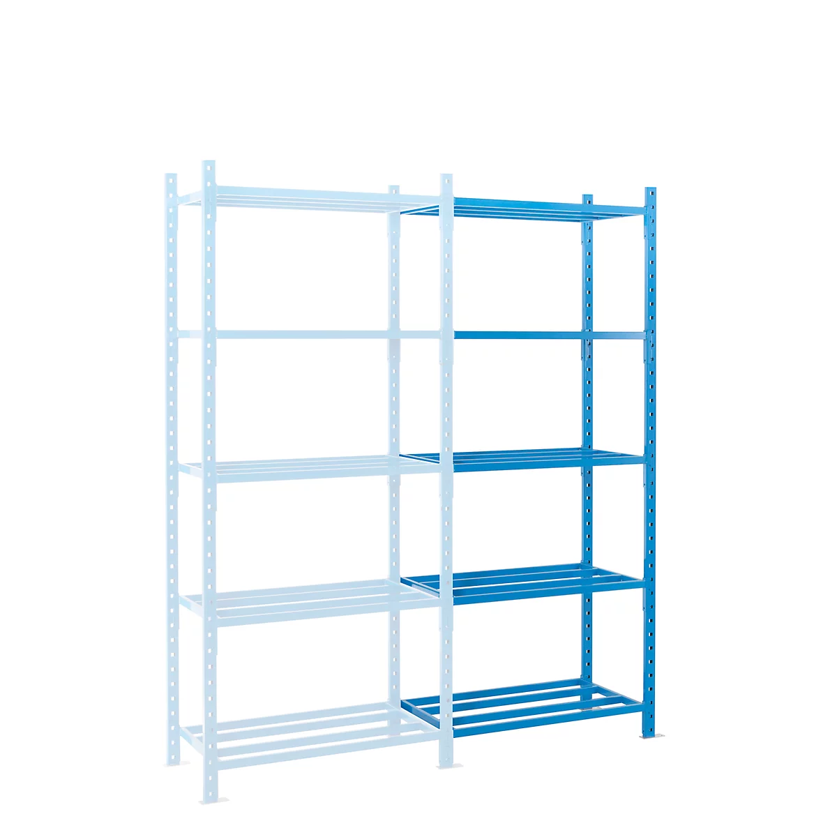 Module d'extension pour rayonnage à emboîter, avec 5 étagères de caillebotis, l. 1260 x P 800 x H 2500 mm