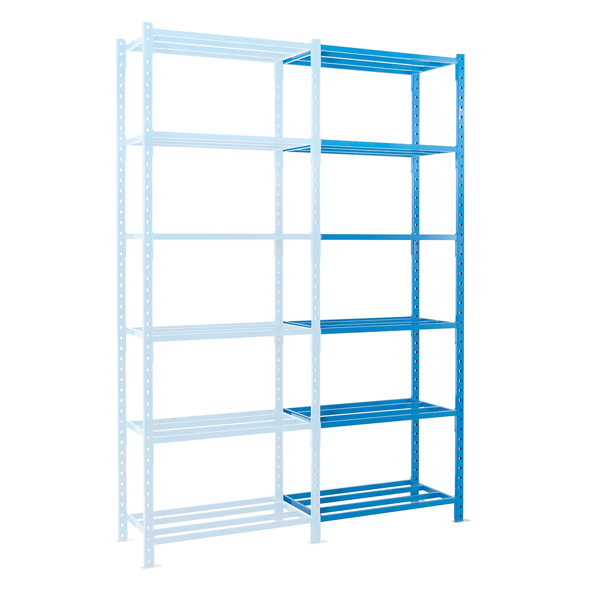 Module d'extension pour rayonnage à emboîter, avec 6 étagères de caillebotis, l. 1260 x P 800 x H 3000 mm