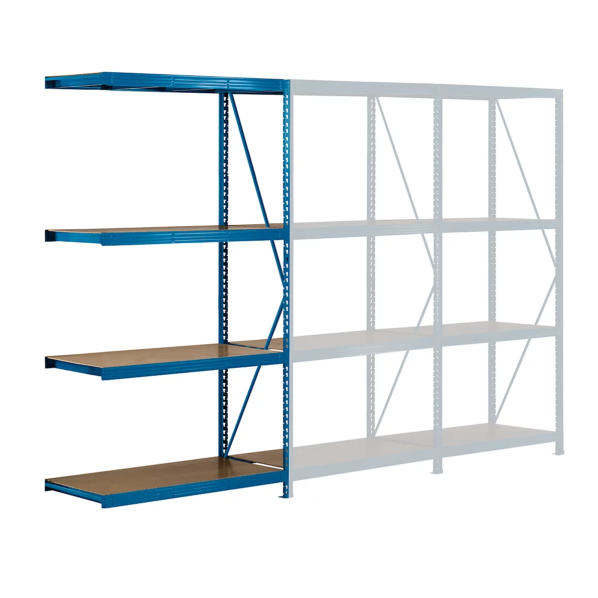 module d'extension, rayonnage à emboîter pour rayonnage à longue portée, 4 étagères, H. 2400 x l. 1525 x P 600 mm