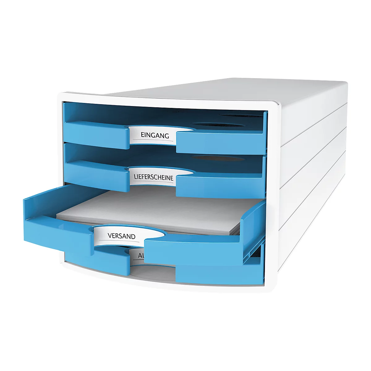 Module de classement à tiroirs Impuls 2.0 HAN, 4 tiroirs, format A4, empilable, construction ouverte, blanc/bleu clair