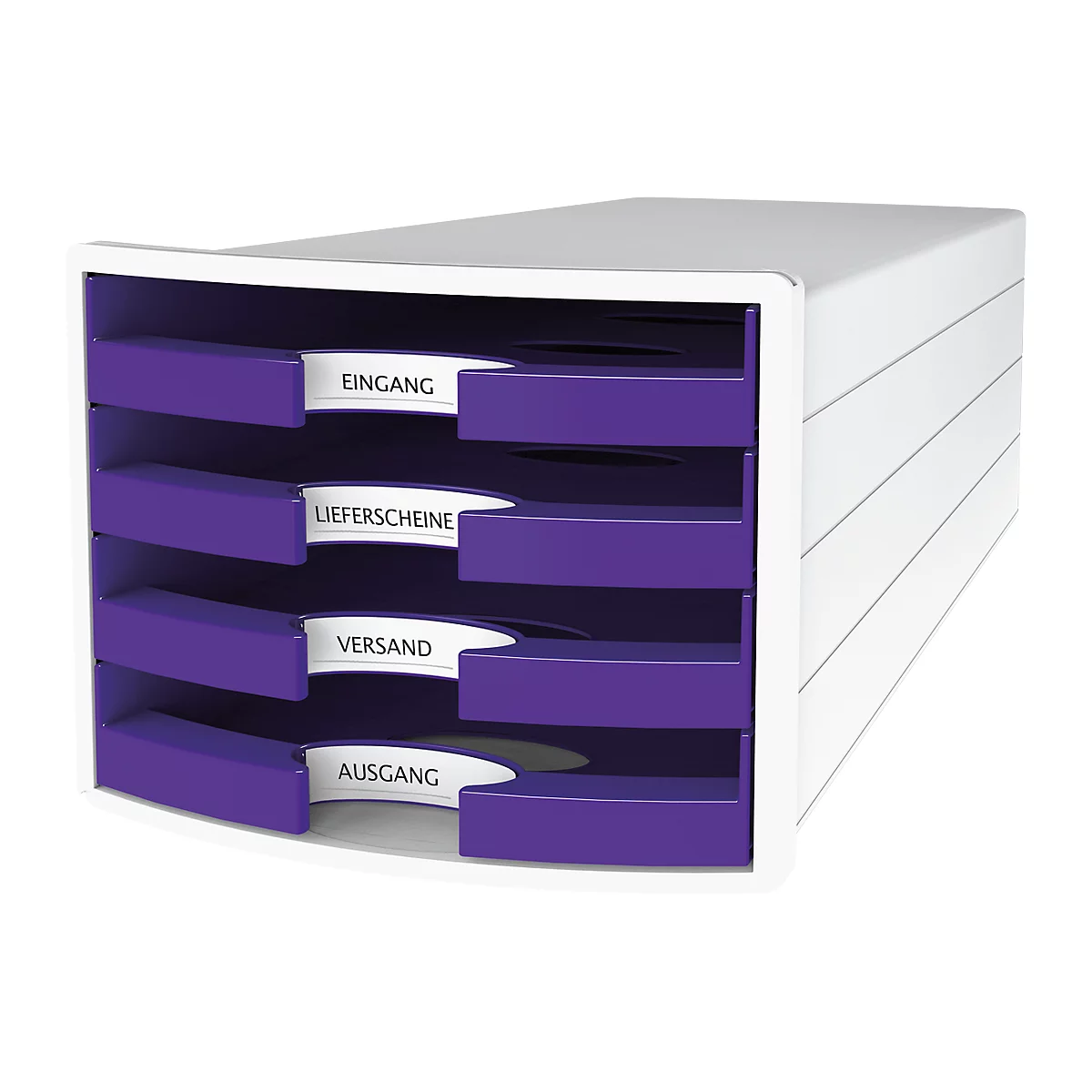 Module de classement à tiroirs Impuls 2.0 HAN, 4 tiroirs, format A4, empilable, construction ouverte, blanc/violet