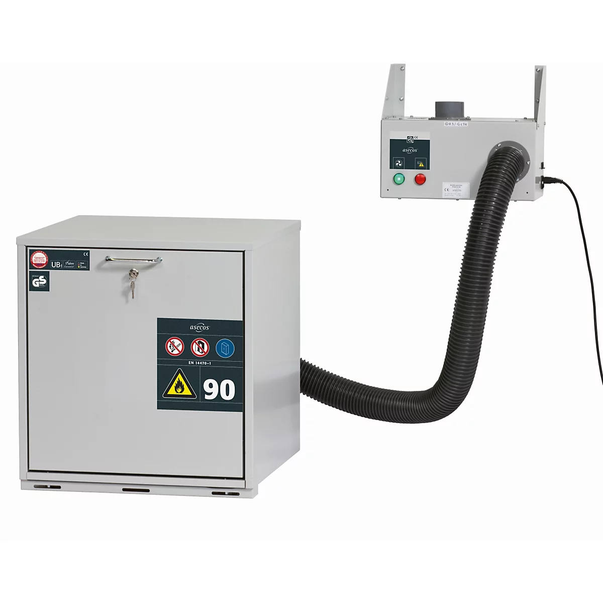 Module de ventilation pour les armoires de sécurité asecos des séries K90, UB30 et UB90, en tôle d'acier, L 400 x P 200 x H 340 mm, 230 V, 45 W, 50 Hz, 2400 tr/min
