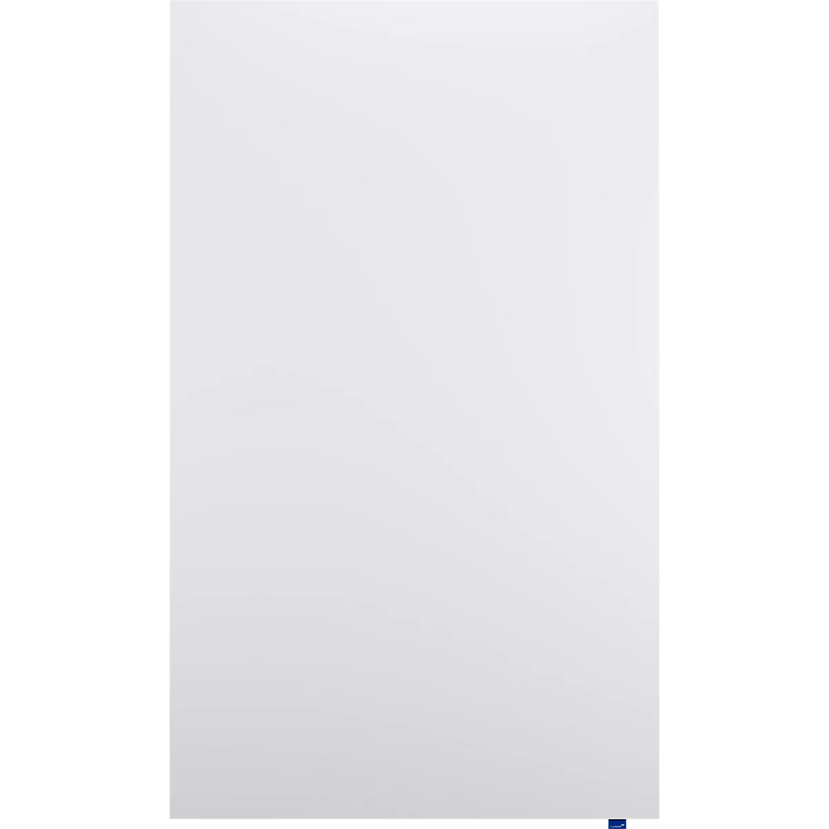 Objeto rectangular blanco con un pequeño detalle azul en la parte inferior derecha.