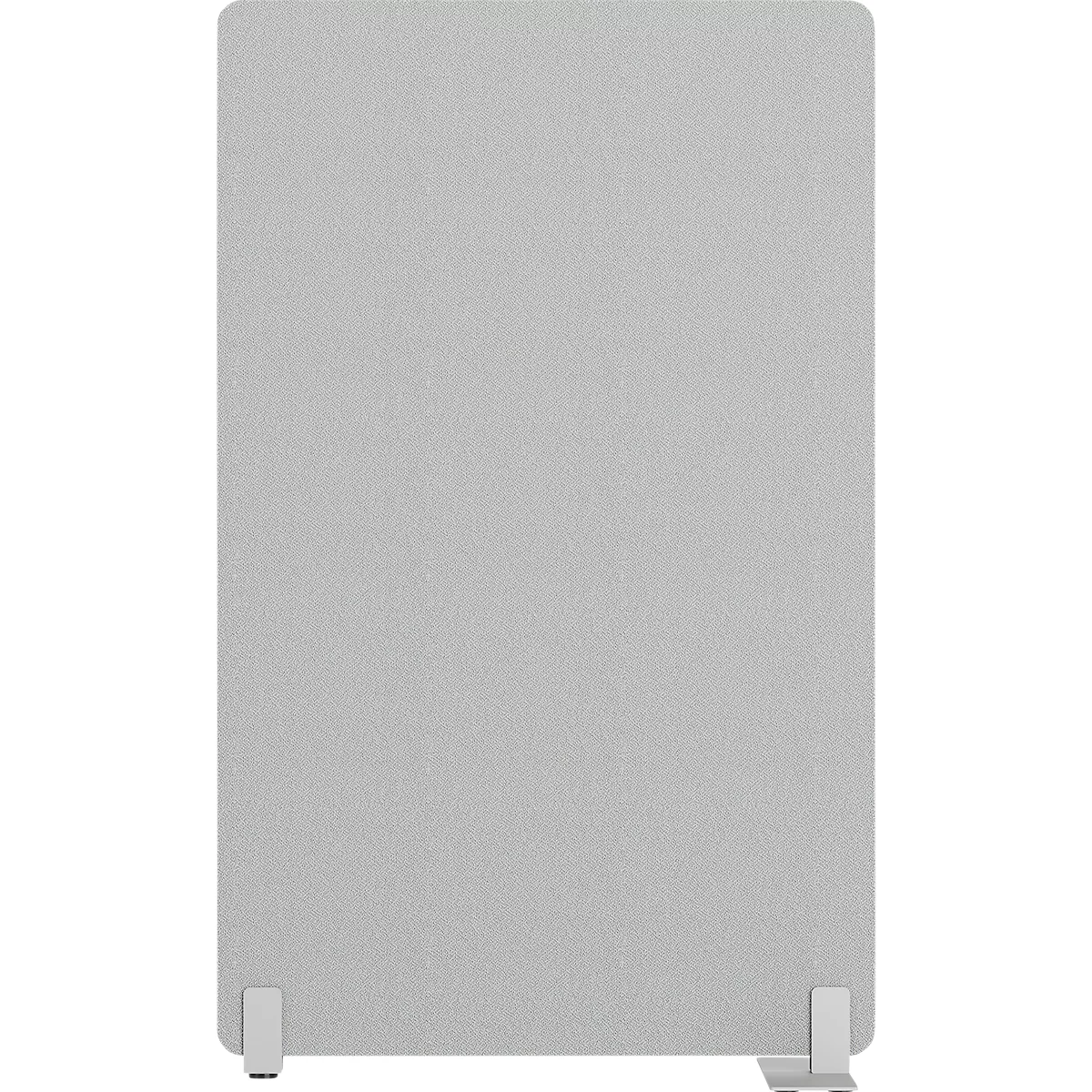 Grijze rechthoekige geluidsisolatiewand met voeten. Helder, monochroom oppervlak.