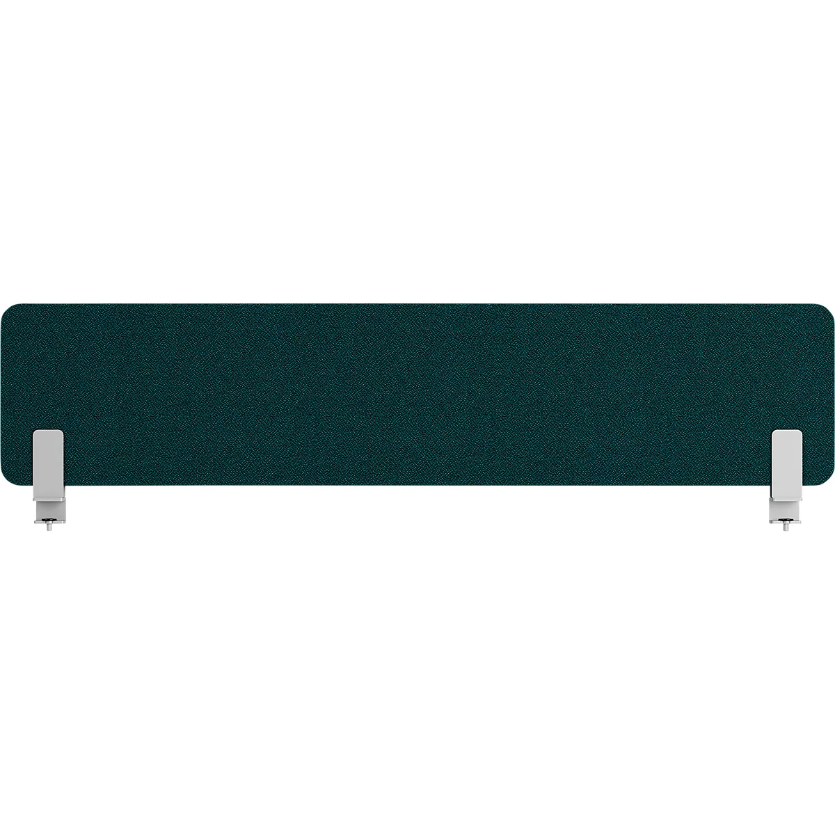 Long, rectangular office partition in dark green. White brackets are attached at both ends.
