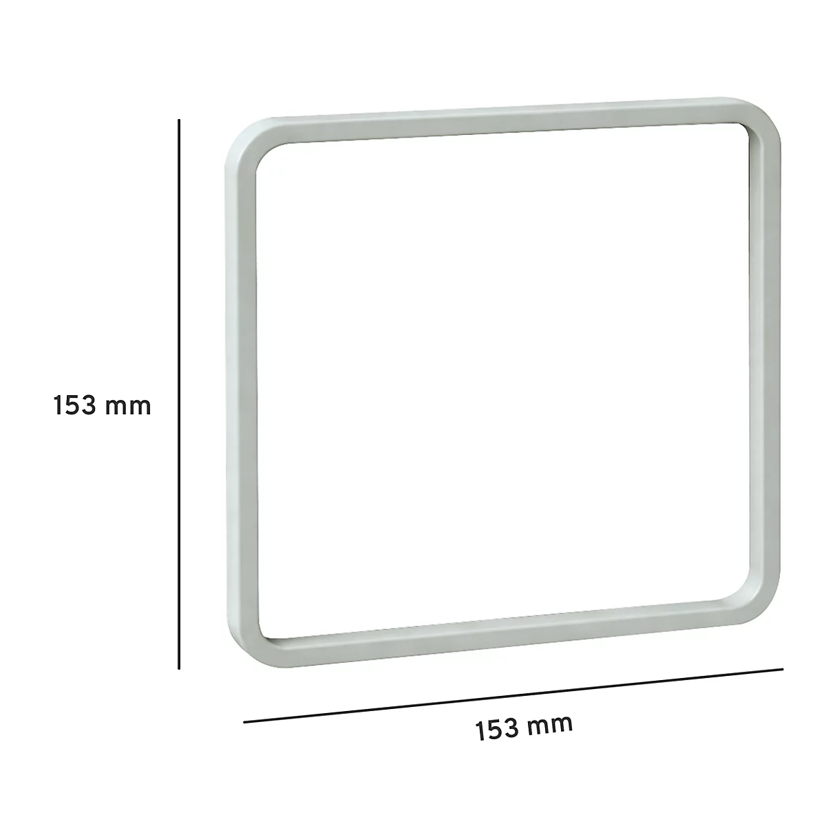 Lichtgrijze vierkante lijst met afgeronde hoeken. Label: 153 mm.