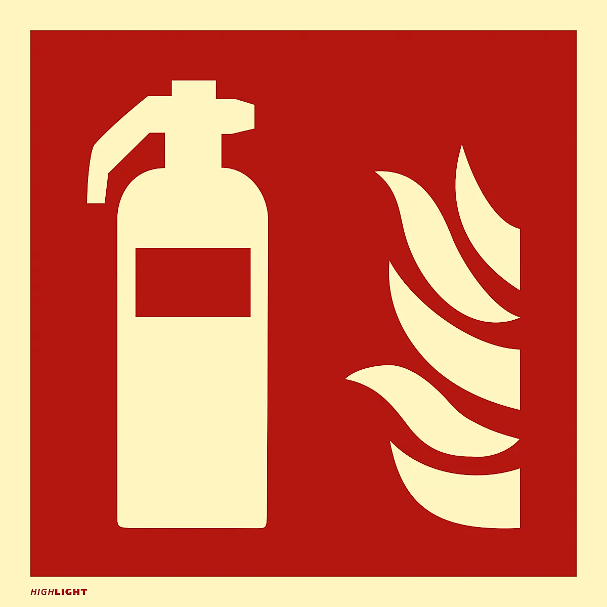 moedel brandbeveiligingsbord "Brandblusser", volgens ISO 7010 F001, kunststof, fotoluminescent, B 148 x H 148 mm