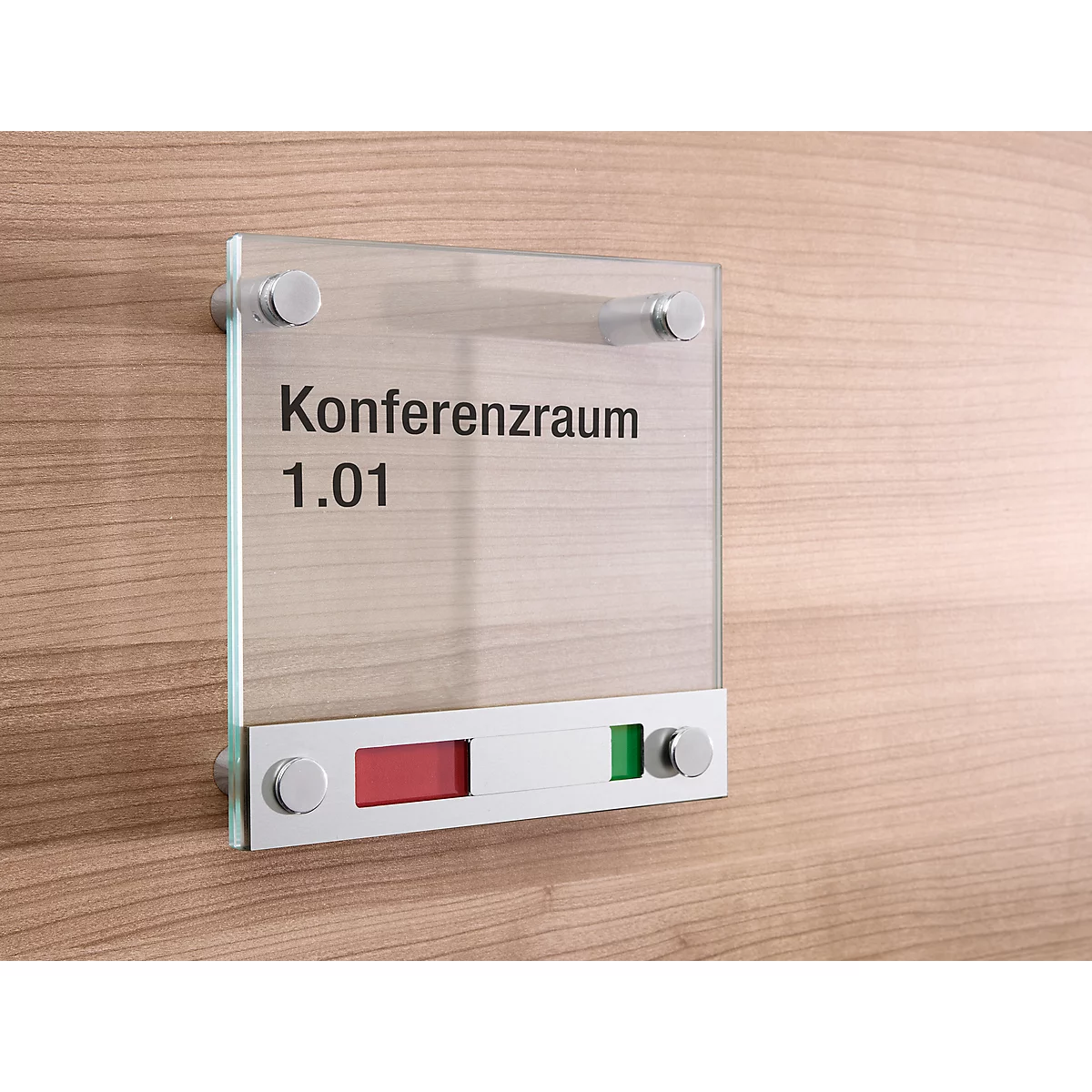 moedel deurbord GALERIE, 4 afstandhouders, gehard veiligheidsglas, vrij/bezet aanduiding, B 150 x H 150 mm, schroefbevestiging, transparant