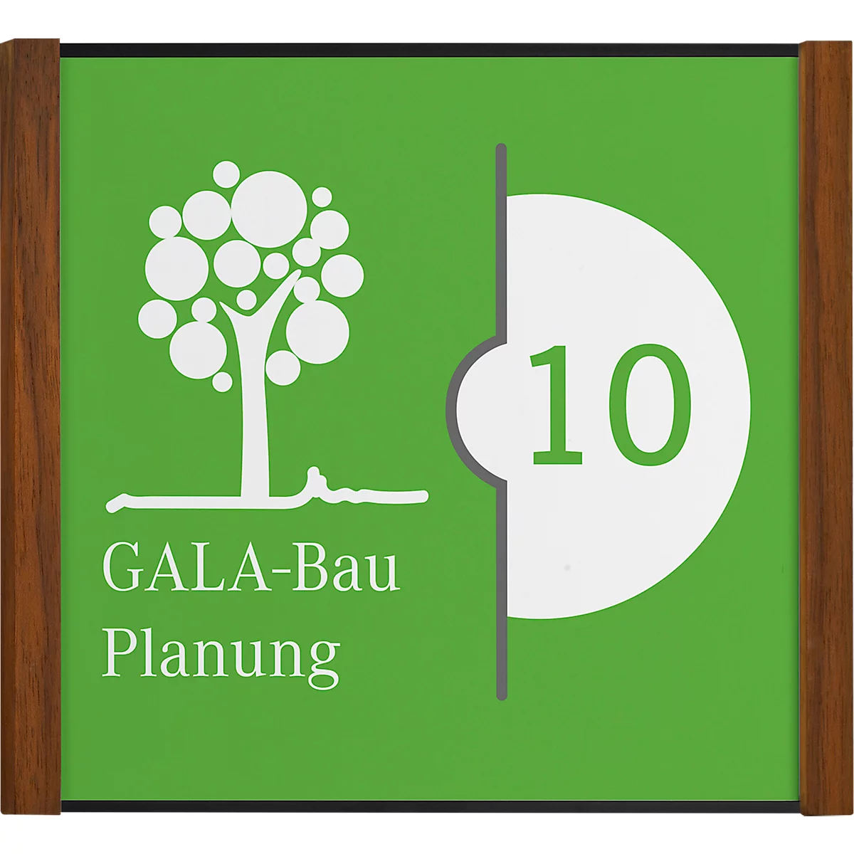 moedel deurlabel LMH, aluminium en houten frame, houtsoort naar keuze, polyester afdekking, zelfklevende montage, B 159,5 x H 150,5 mm, zwart/walnoot