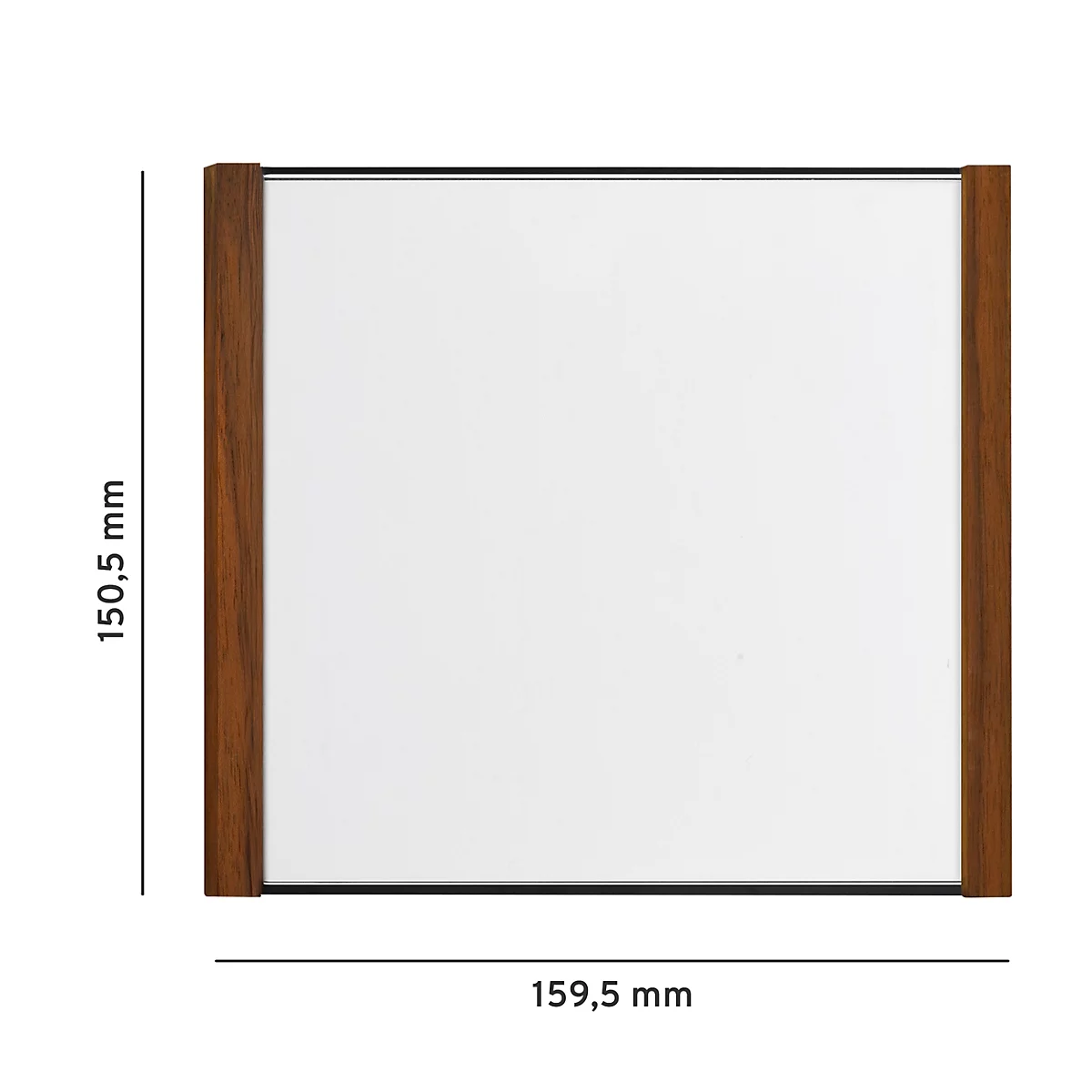 Vierkante spiegel met houten frame. Afmetingen: 159,5 x 150,5 mm.