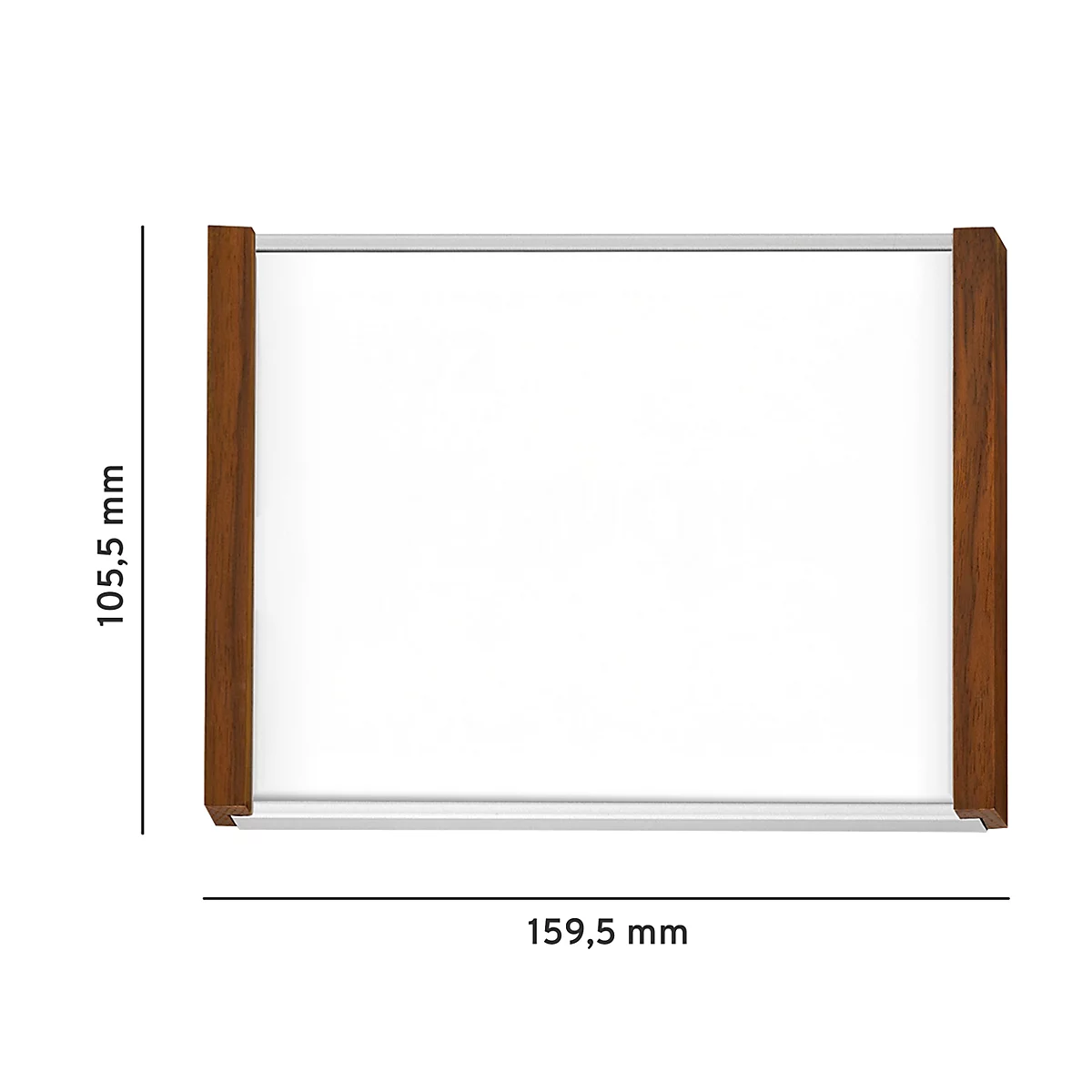 Rechthoekige fotolijst met houten stroken en wit interieur. Afmetingen: 159,5 mm x 105,5 mm.