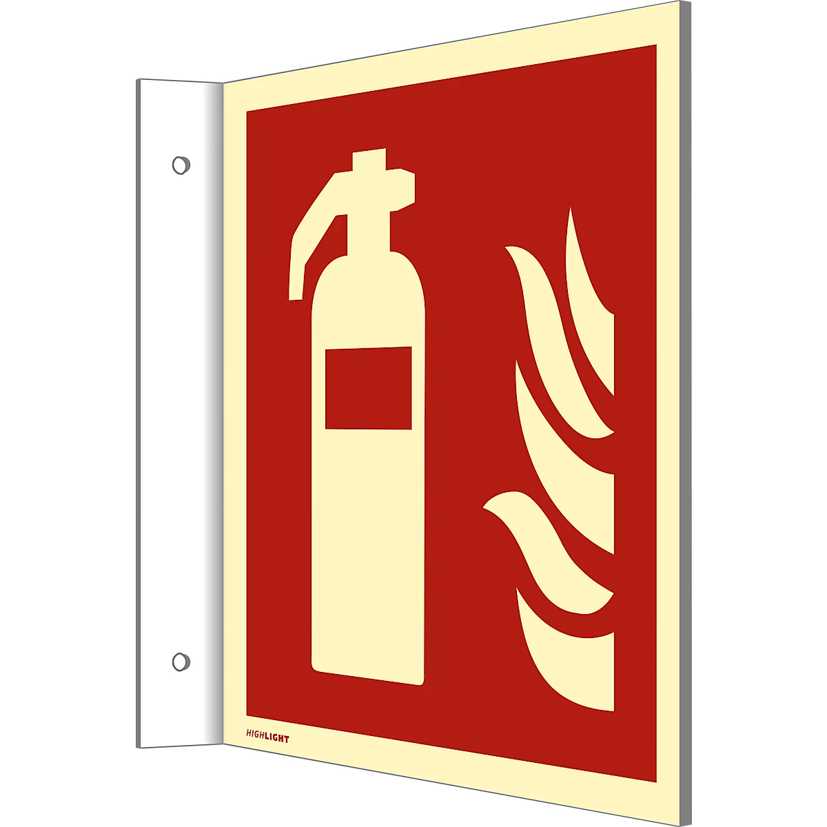 moedel Fahnenschild 'Feuerlöscher', nach DIN EN ISO 7010 F001, Kunststoff, langnachleuchtend, B 148 x H 148 mm