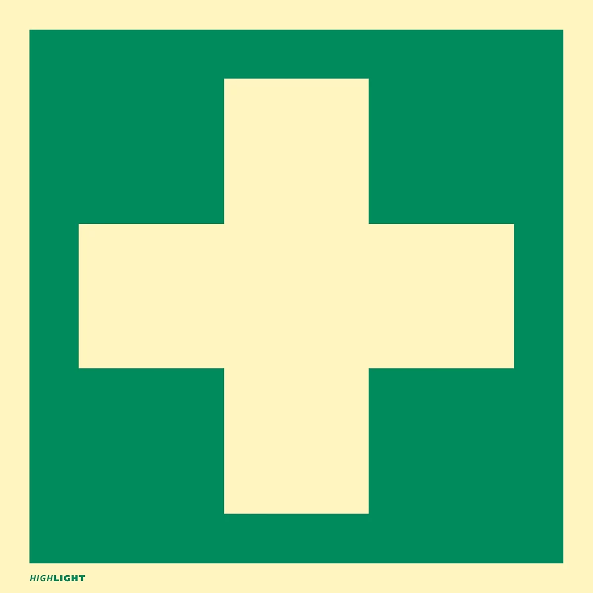 A green first aid cross on a beige background.