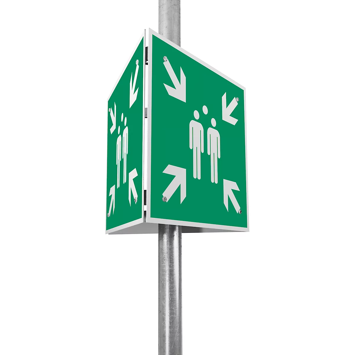 moedel Kit de panneaux de signalisation 'Point de collecte', triangulaire, pour poteaux jusqu'à Ø 90 mm, jusqu'à 40 m, matériel de montage inclus, L 400 x l 400 mm, aluminium, vert